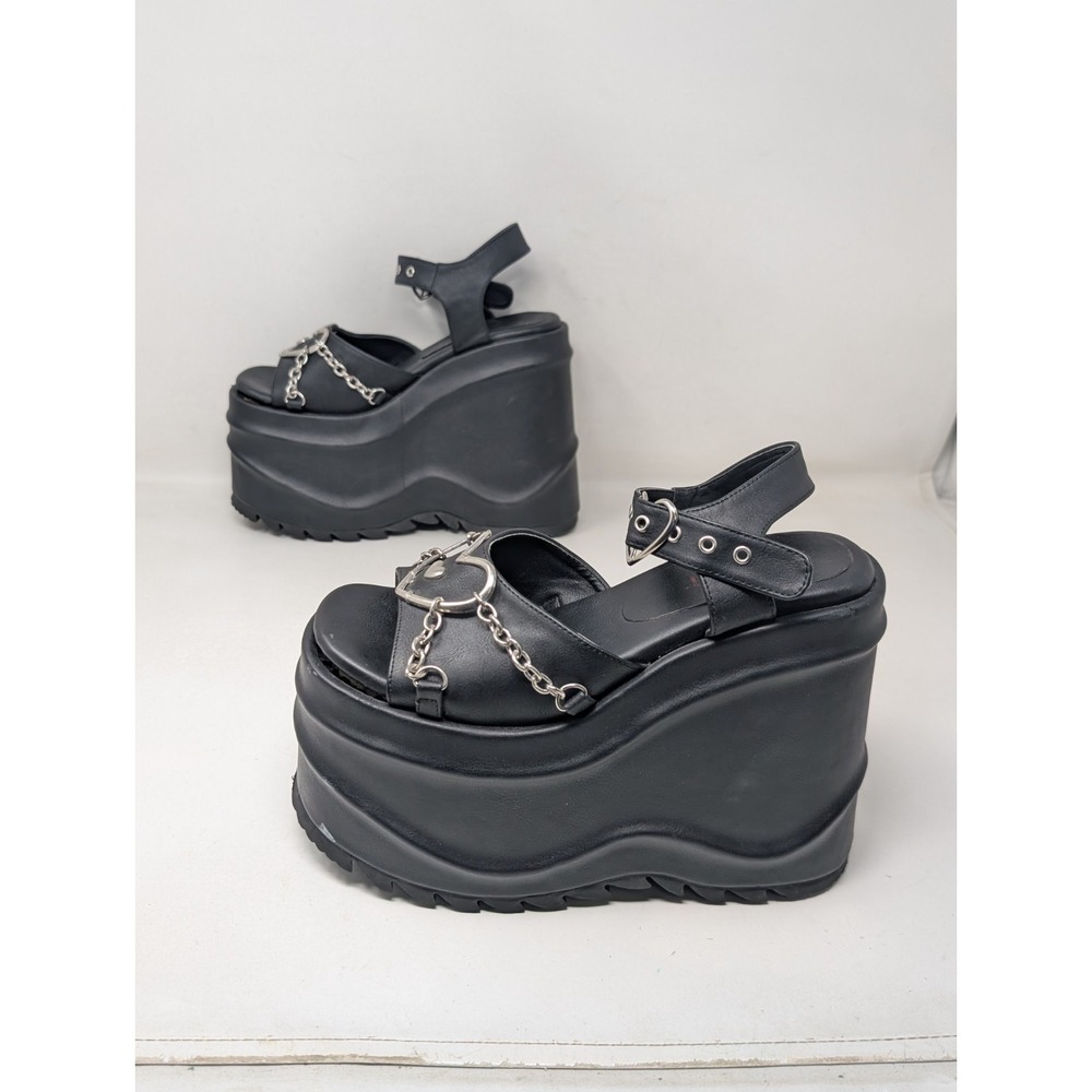 Demonia Black Platform Chain Heart Sandals - Picture 5 of 11